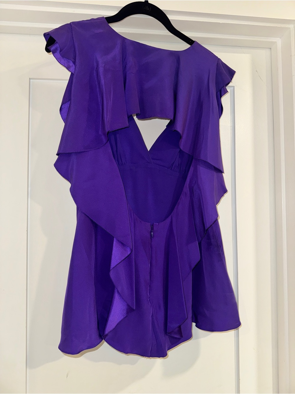 Purple Ruffle Sleeve V-Neck Blouse - Picture 3 of 7